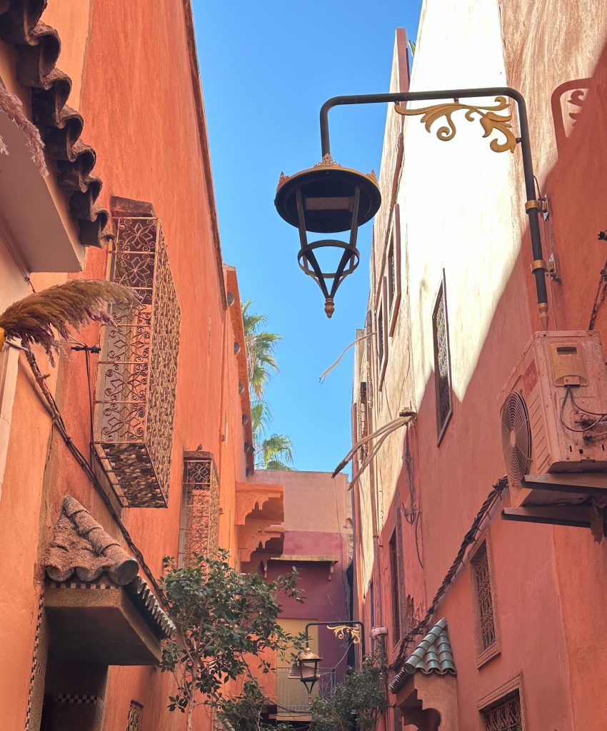 Marrakesh medina street traditional buildings with riads and dars